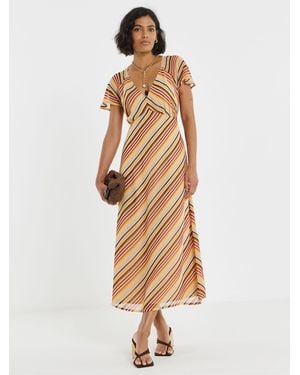 Simply Be Stripe Print Midi Tea Dress - Natural