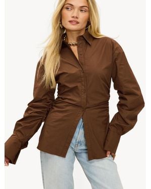 Loavies Tailored Ruffled Sides Button Shirt - Brown