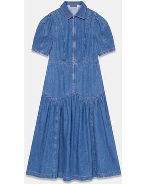 Mint Velvet Puff Sleeve Denim Midi Dress - Blue