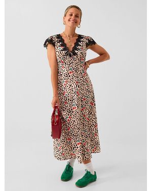 Accessorize Animal Cherry Print Midi Dress - White