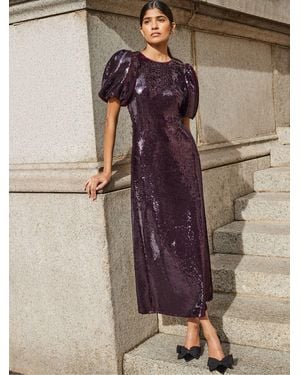 Ro & Zo Petite Annabelle Wine Liquid Sequin Racer Dress - Brown
