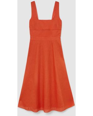 Reiss Dorethea Linen Square-Neck Midi Dress - Rot