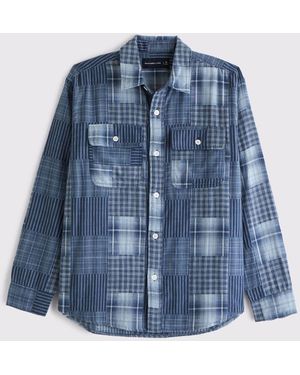 Abercrombie & Fitch Long Sleeve Double Cloth Shirt Jacket - Blue