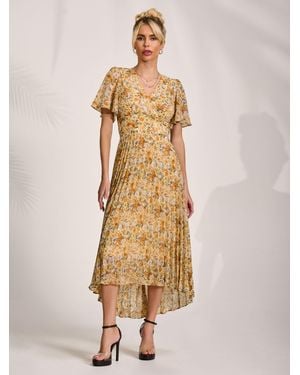 Jolie Moi Jolie Moi Printed Chiffon Pleated Maxi Dress - Natural