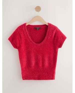 Next Cherry Sparkle Scoop Neck Waisted T-Shirt - Red