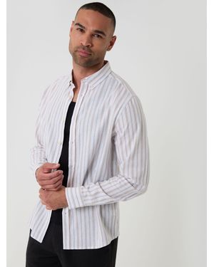 Threadbare Stripe Linen Long Sleeve Shirt - White