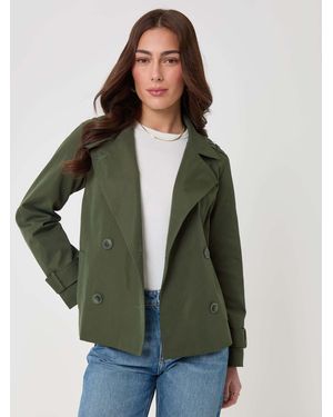 Threadbare Funnel Neck Short Trench Coat - Green