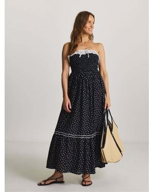 Figleaves Polka Dot Tiered Maxi Bandeau Beach Dress - Blue