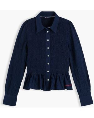 Tommy Hilfiger Slim Fit Smock Seersucker Shirt - Blue