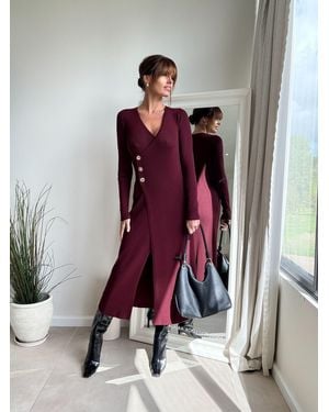 Style Cheat Jewel Mixed Button Midi Dress - Brown