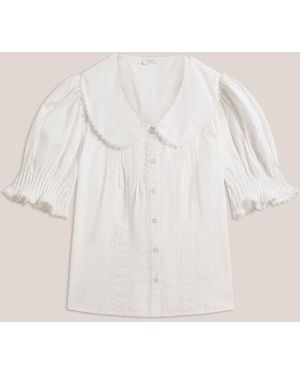 Hobbs Rhiannon Short Sleeve Statement Collar Broderie Top - Natural