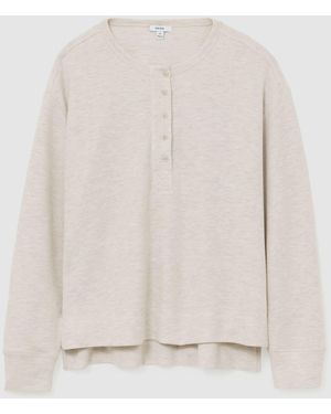 Reiss Cotton-Blend Lounge Henley Top - Natural