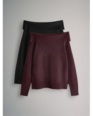 The Set 2 Pack Bardot Knitted Sweaters With Wool/Burgundy - Purple