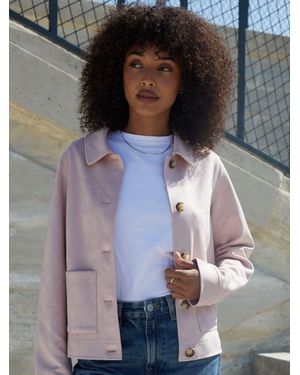 Threadbare Cropped Button Up Suedette Shacket - Grey