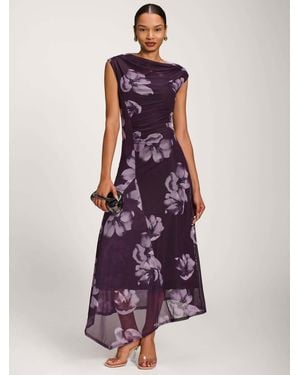 Jolie Moi Floral Draped Asymmetric Structured Hem Maxi Dress - Purple