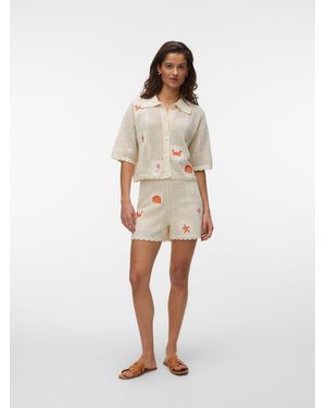 Vero Moda Embroidered Crochet Shorts - Natural