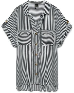 Vero Moda Short Sleeve Button Through Open Neck Shirt - Gray