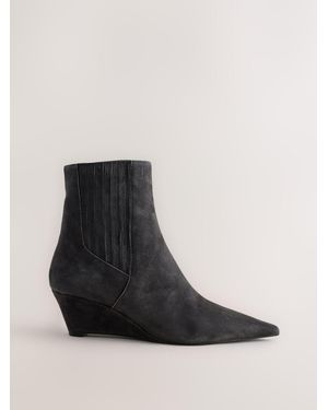 Next Standard Fit Forever Comfort High Wedge Ankle Leather Boots - Black