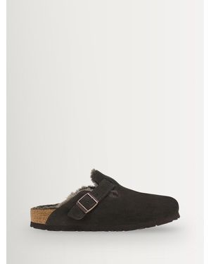 Birkenstock Mocca Boston Shearling Lined Suede Clogs - Black