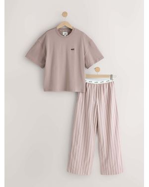 Self Stripe Short Sleeve Pajamas - Pink