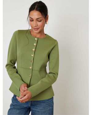 Threadbare Cinched Knitted Button Up Cardigan - Green
