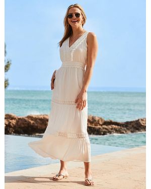 Sosandar Crochet Trim Fit & Flare Summer Dress - Blue