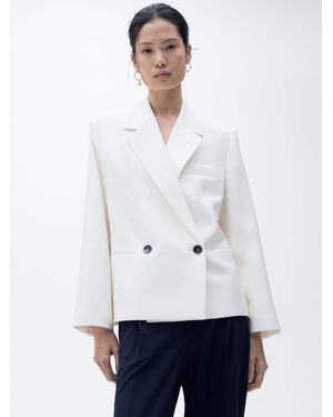 Mango Contrast Button Double Breasted Blazer - White