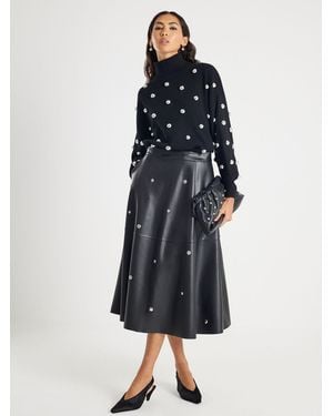 River Island Studded Faux Leather Midi Skirt - Blue