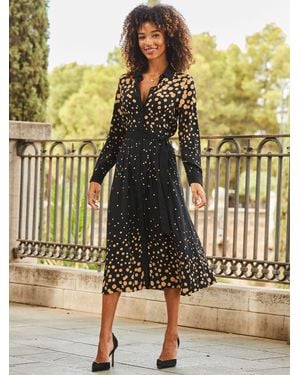 Sosandar Geometric Print Shirt Dress - Metallic