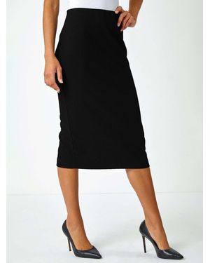 Roman Textured Pencil Midi Stretch Skirt - Black