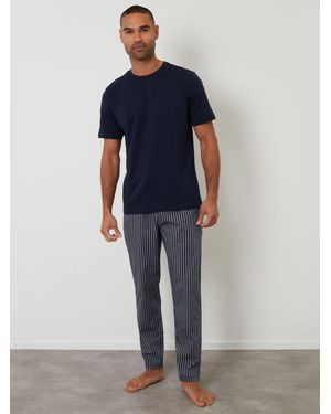 Threadbare Stripe T-Shirt & Pajama Bottoms Set - Blue