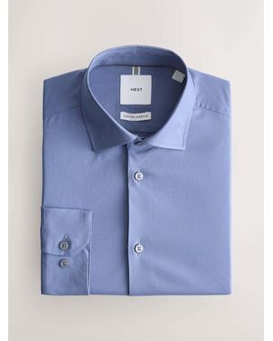 Next Slim Fit Cotton Stretch Long Sleeve Formal Shirt - Blue