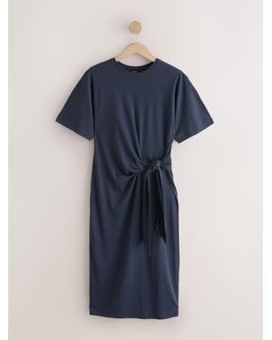 Next Tie Waist Midi T-Shirt Dress - Blue