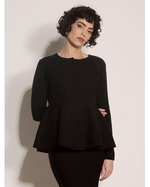 Apricot Peplum Hem Rbbed Knit Cardigan - Black