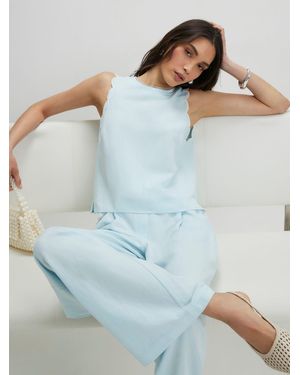 River Island Sleeveless Scallop Edge Linen Look Top - Blue
