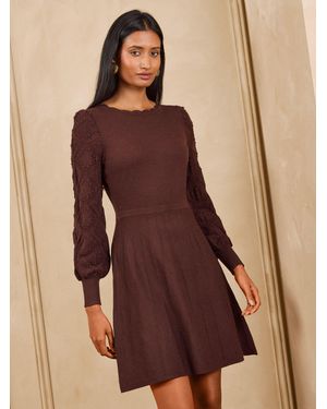 Love & Roses Chocolate Boat Neck Scalloped Knitted Mini Dress - Brown
