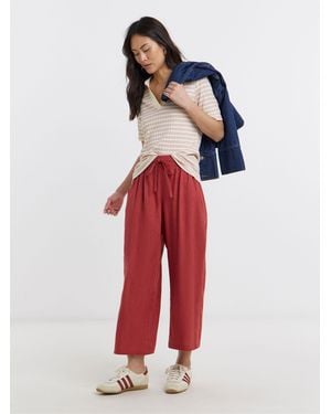 JD Williams Linen Tie Waist Mix Wide Leg Culottes - Red