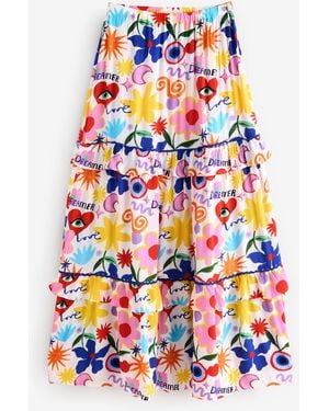 Eleanor Bowmer Dreamer Print Tiered Long Skirt - White