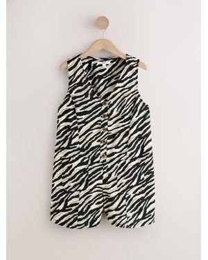 Next Zebra Print Cotton Rich Romper Playsuit - White