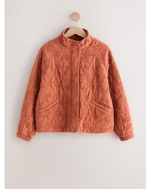 Next Embroidered Funnel Neck Quilted Jacket - Orange