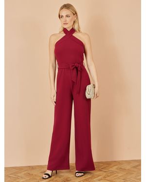 Yumi' Cross Over Halter Neck Jumpsuit - Red