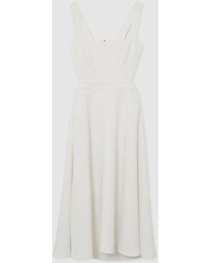 Reiss Waisted Cut-Out Twill Midi Dress - White