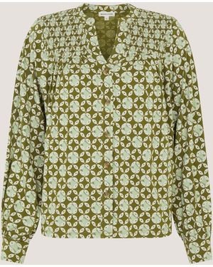 Monsoon Kalani V-Neck Geometric Print Jersey Long Sleeve Blouse - Green