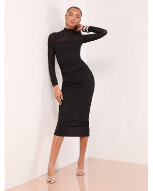 Lipsy Petite Mesh Insert Long Sleeve Midi Bodycon Dress - Black