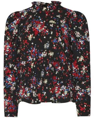 M Com Floral Shirred Top - Black