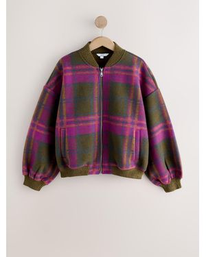 Next Ribbed Detail Brushed Bomber Jacket - Pink