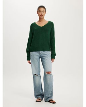 Cotton On Softest Luxe Slouchy V-Neck Knit Sweater - Green
