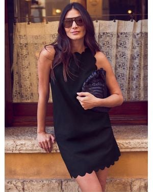 Ro & Zo Scallop Edge Mini Dress With Linen - Blue
