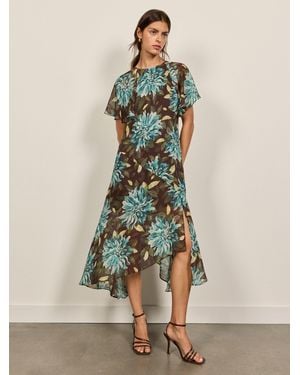 BHOEM Floral Print Chiffon Short Sleeves Midi Dress - Natural