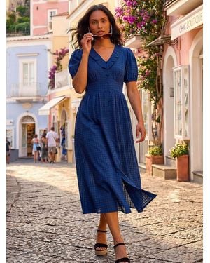 Roman Textured Frill Midi Dress - Blue